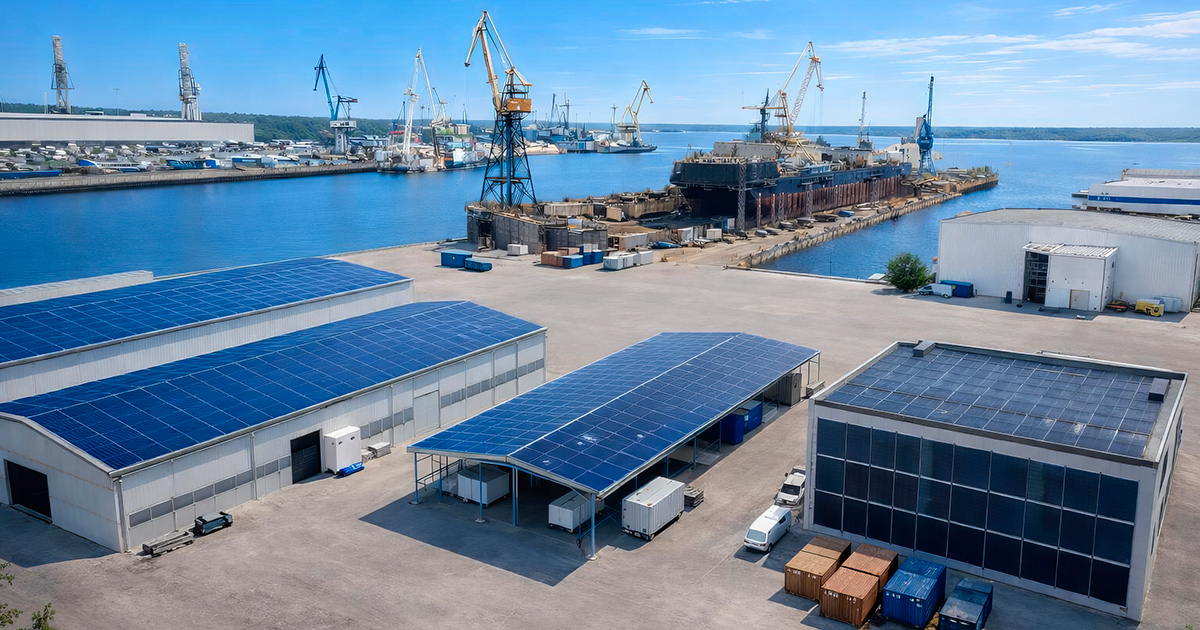 Верфь, портовый терминал и&nbsp;док с солнечной станцией Solartek